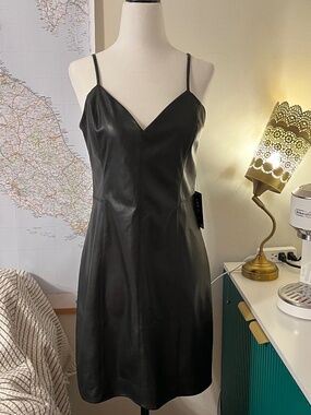 NWT Brown Faux Leather Slip Dress | Size US 10 | Spaghetti Straps